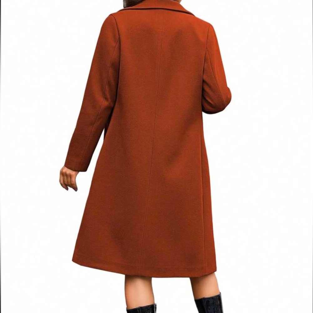 Classic Rust Brown Solid Button Mid Length Jacket… - image 7